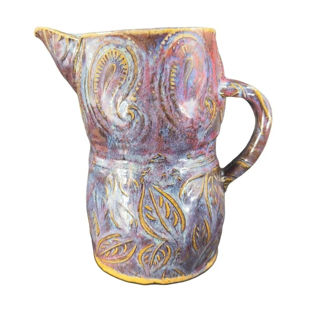 Hand Made‎ Primitive Studio Art Pottery Pitcher With Juice Rimmer Stackable VTG